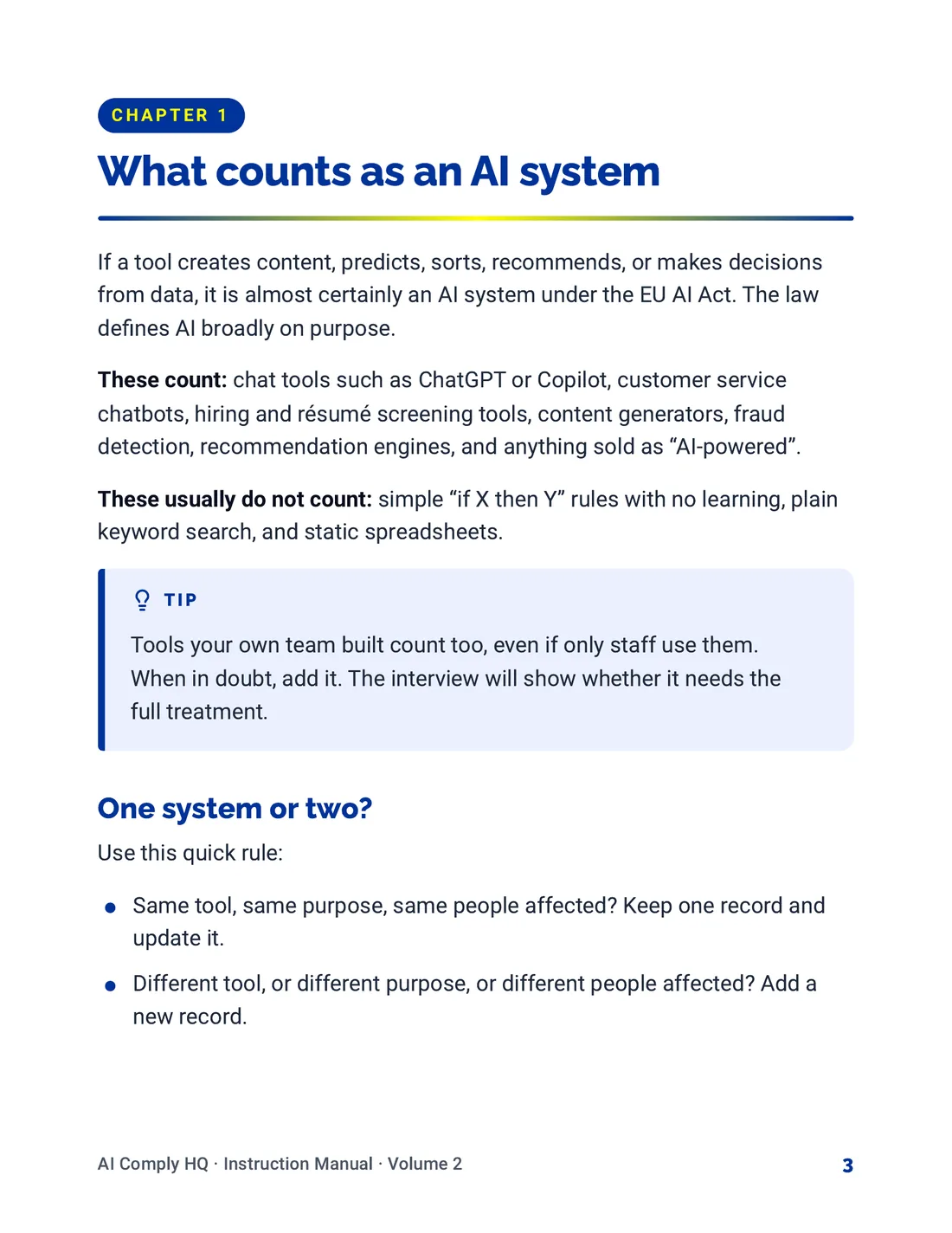 Instruction Manual, Your AI Systems, page 3