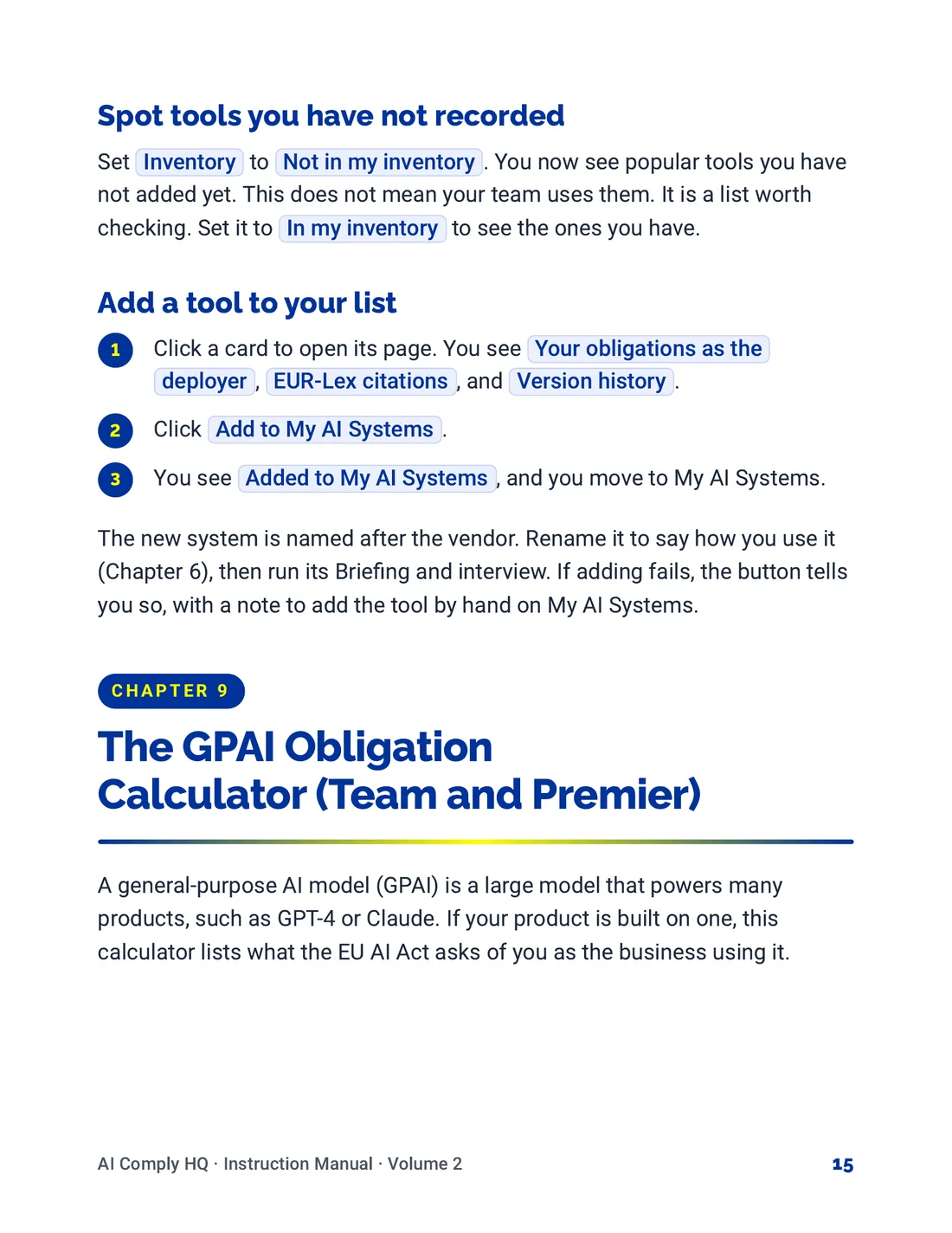 Instruction Manual, Your AI Systems, page 15