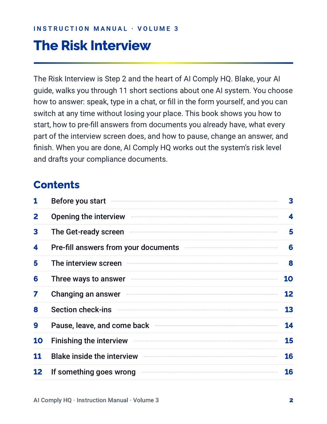 Instruction Manual, The Risk Interview, page 2