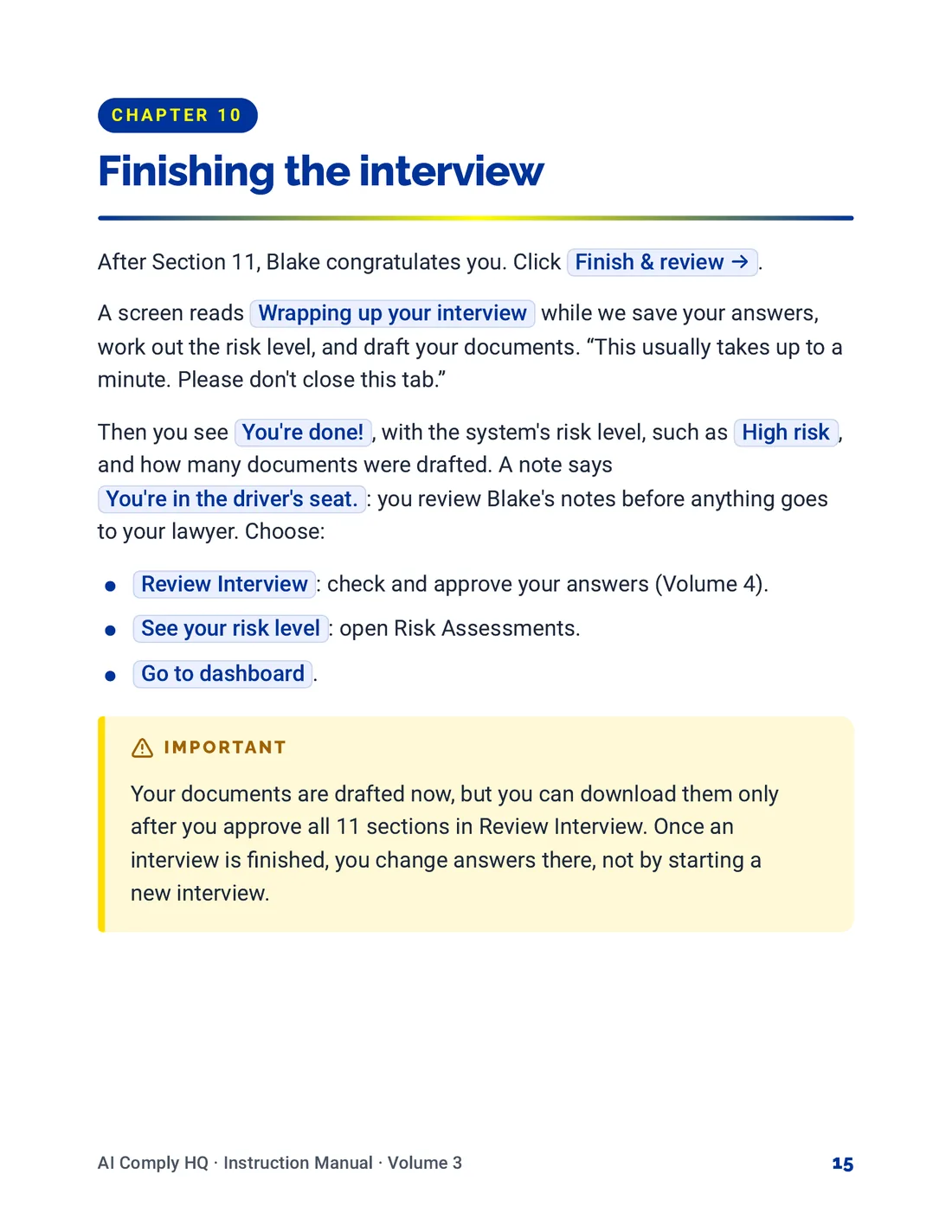 Instruction Manual, The Risk Interview, page 15