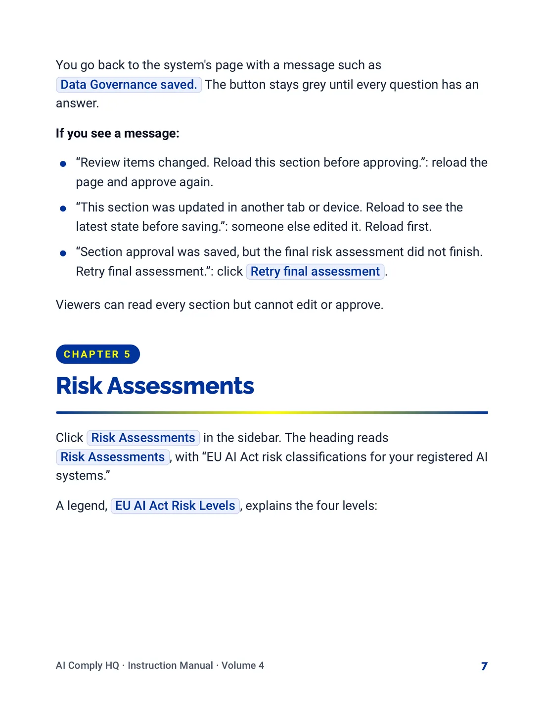 Instruction Manual, Review, Risk Levels and To-Do's, page 7