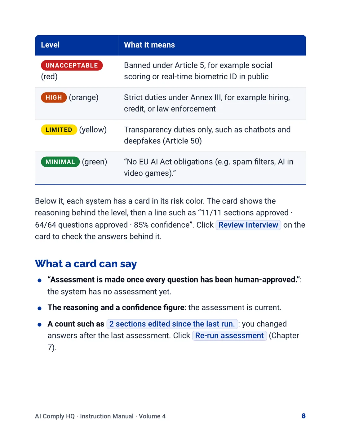 Instruction Manual, Review, Risk Levels and To-Do's, page 8