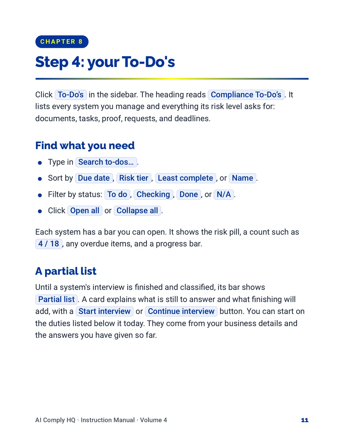 Instruction Manual, Review, Risk Levels and To-Do's, page 11