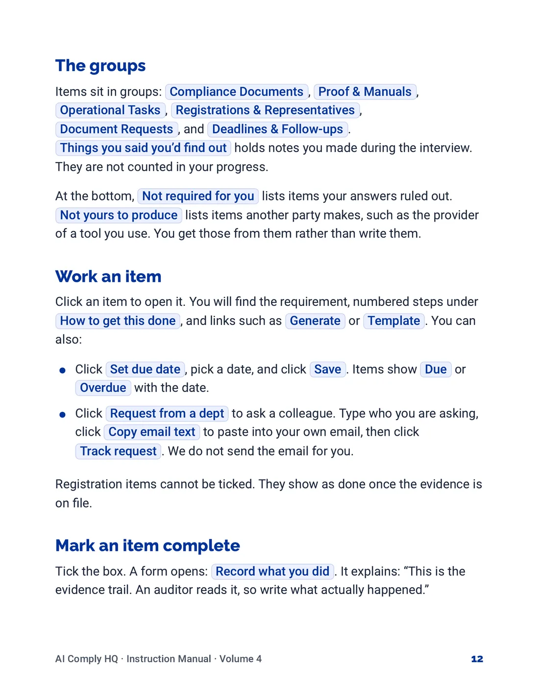 Instruction Manual, Review, Risk Levels and To-Do's, page 12