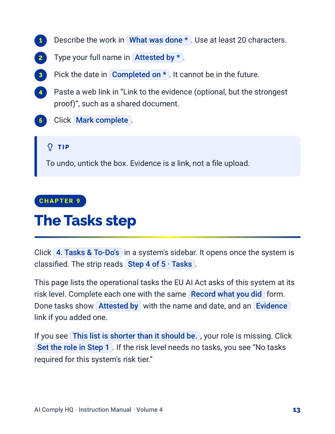 Instruction Manual, Review, Risk Levels and To-Do's, page 13