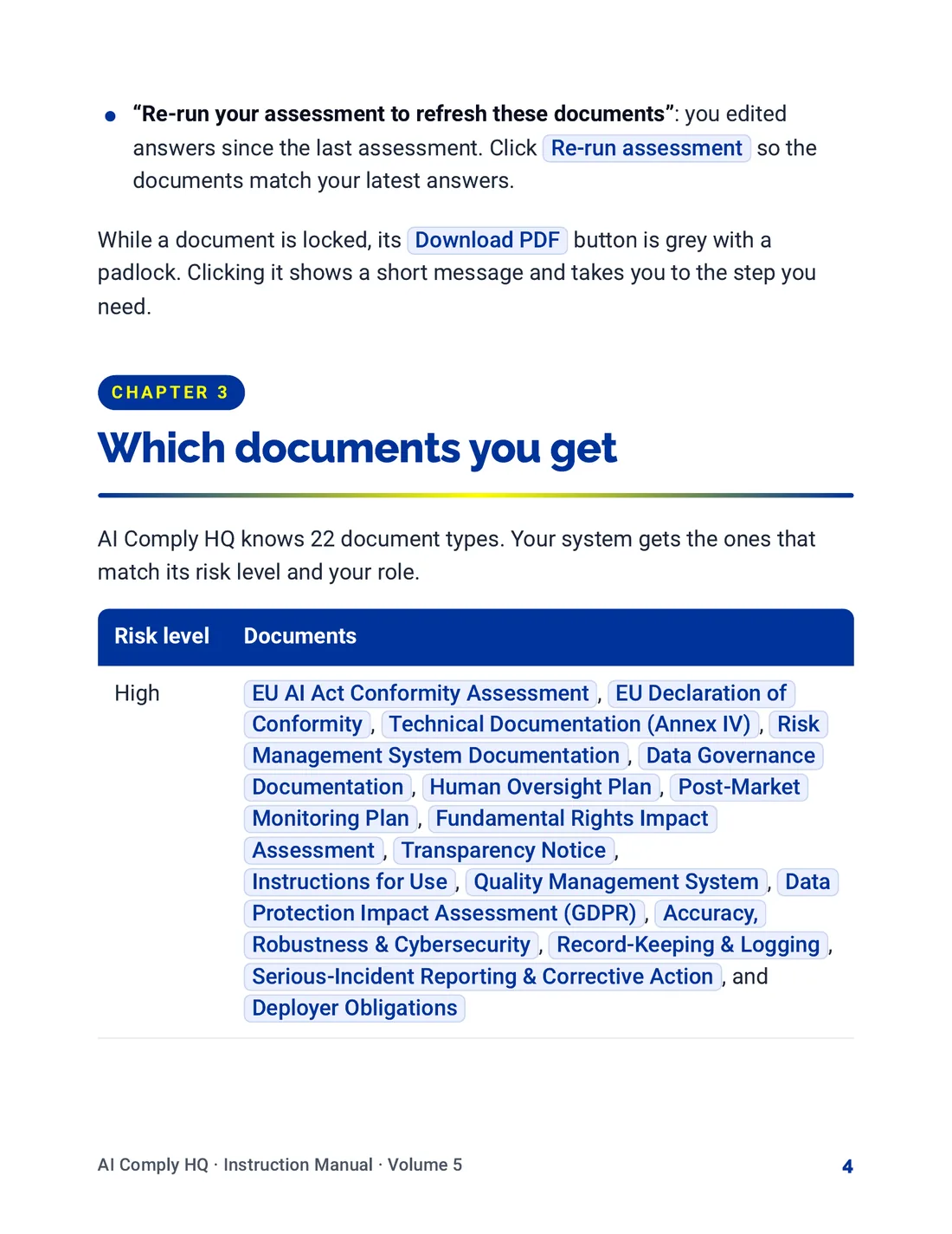 Instruction Manual, Documents, Snapshots and Reports, page 4