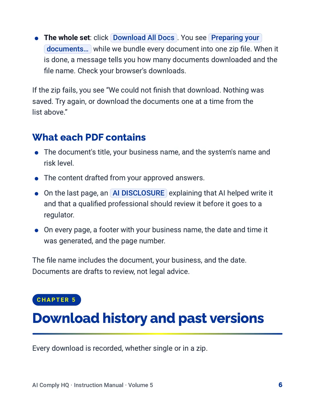 Instruction Manual, Documents, Snapshots and Reports, page 6