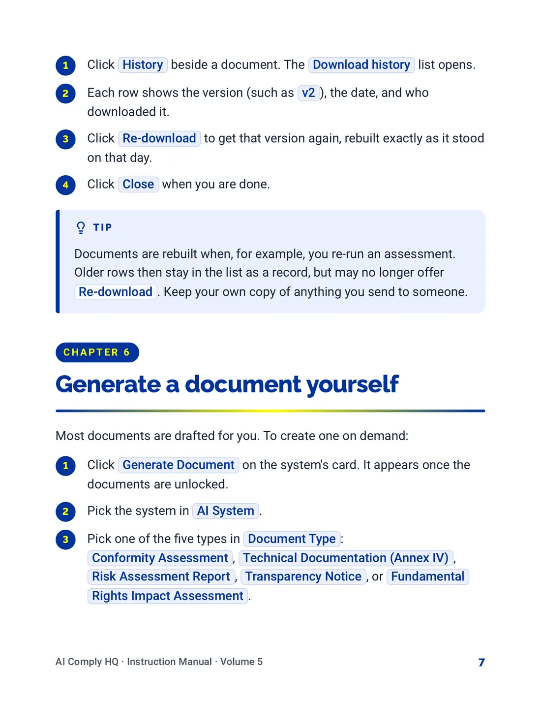 Instruction Manual, Documents, Snapshots and Reports, page 7