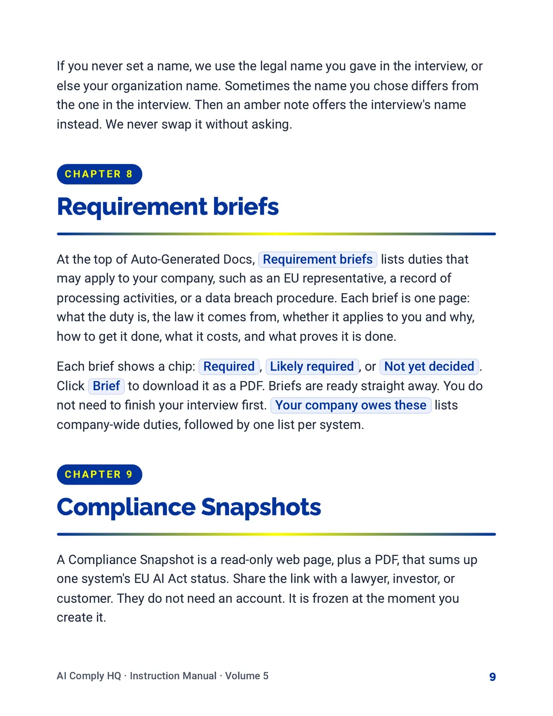 Instruction Manual, Documents, Snapshots and Reports, page 9