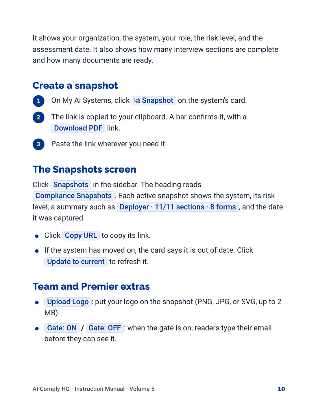 Instruction Manual, Documents, Snapshots and Reports, page 10