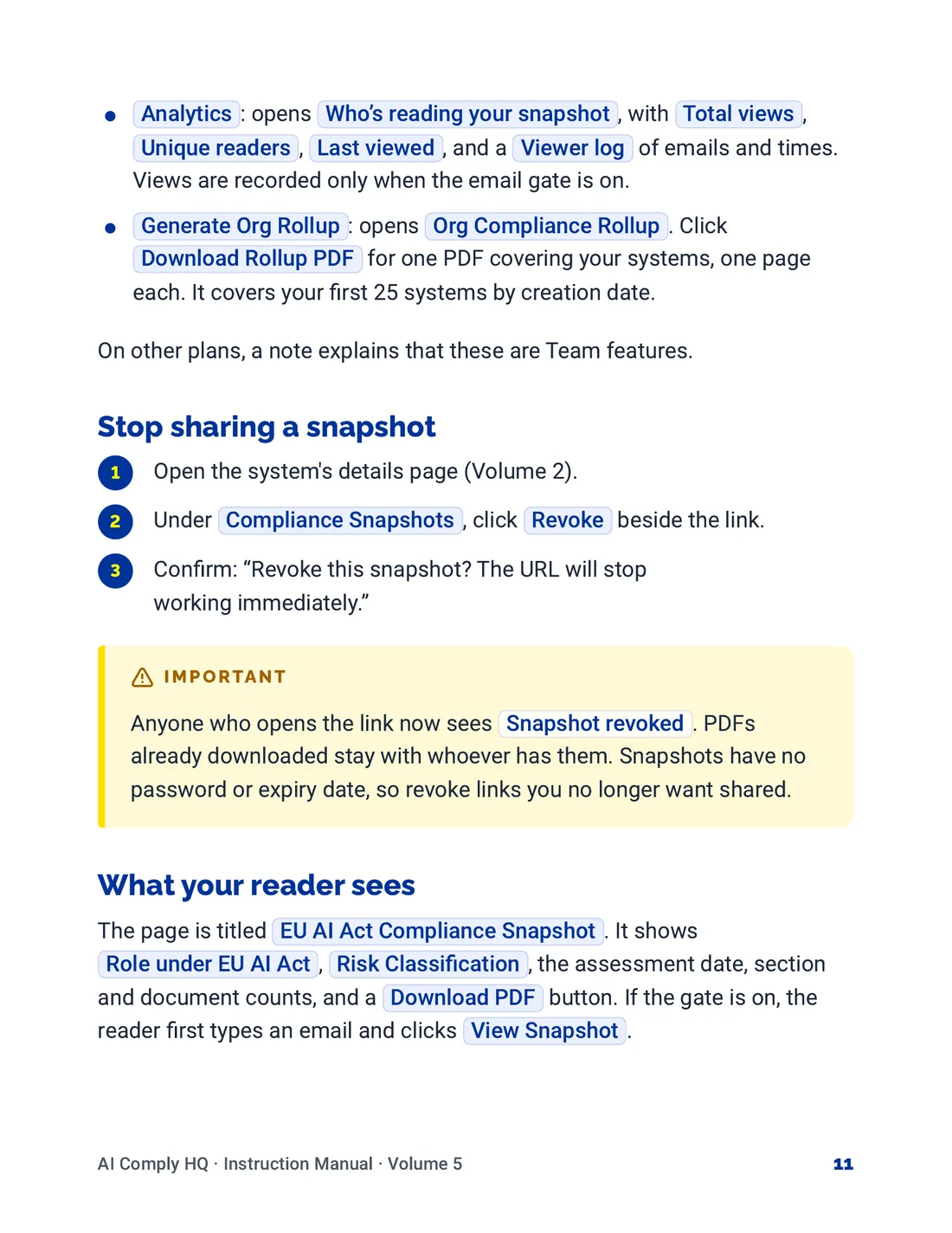 Instruction Manual, Documents, Snapshots and Reports, page 11