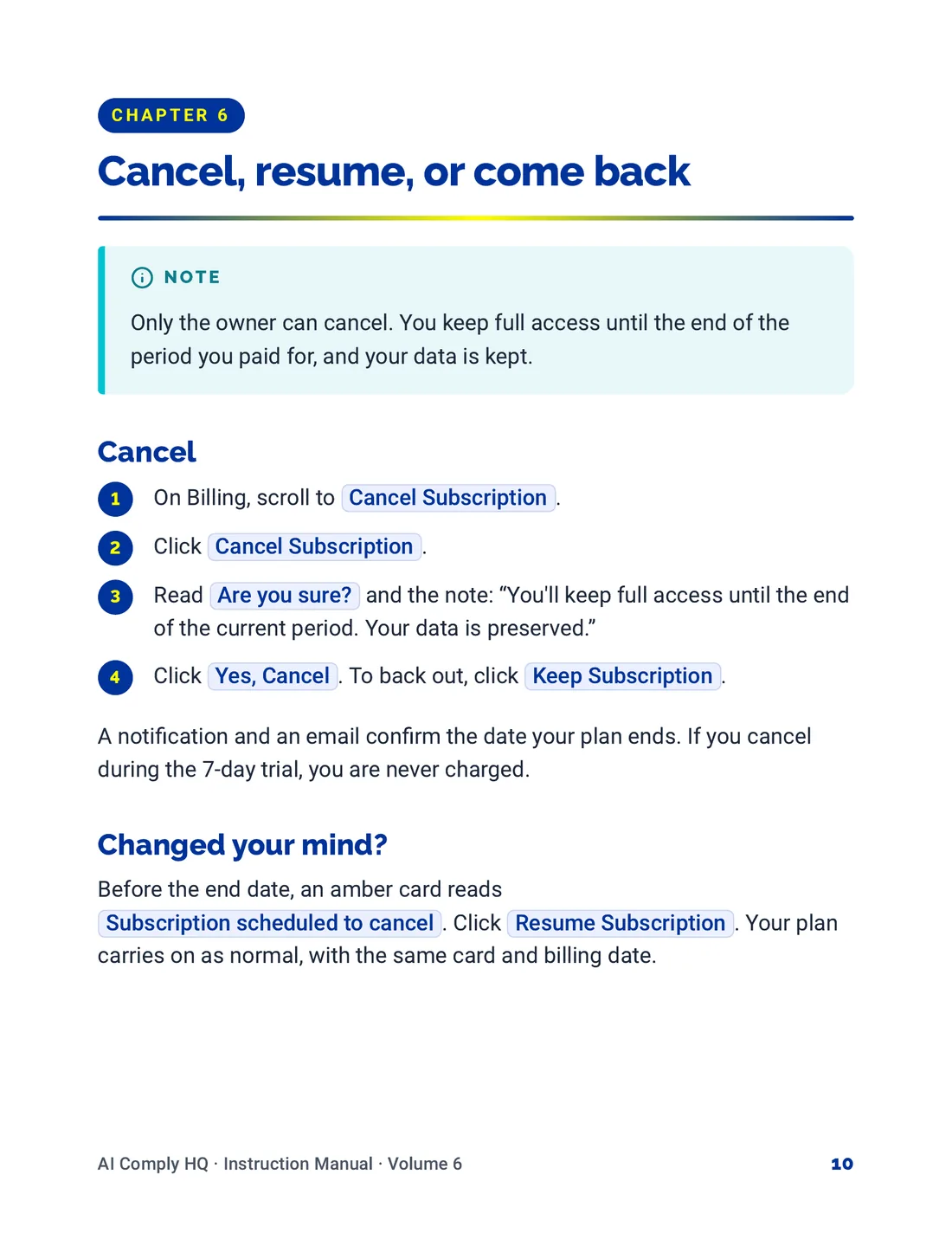 Instruction Manual, Team, Billing and Settings, page 10