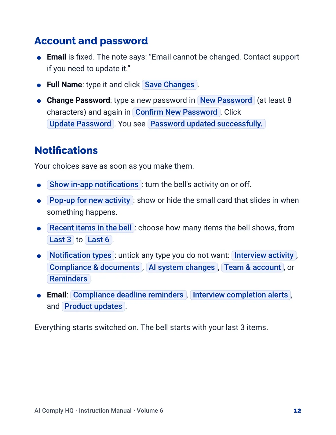 Instruction Manual, Team, Billing and Settings, page 12