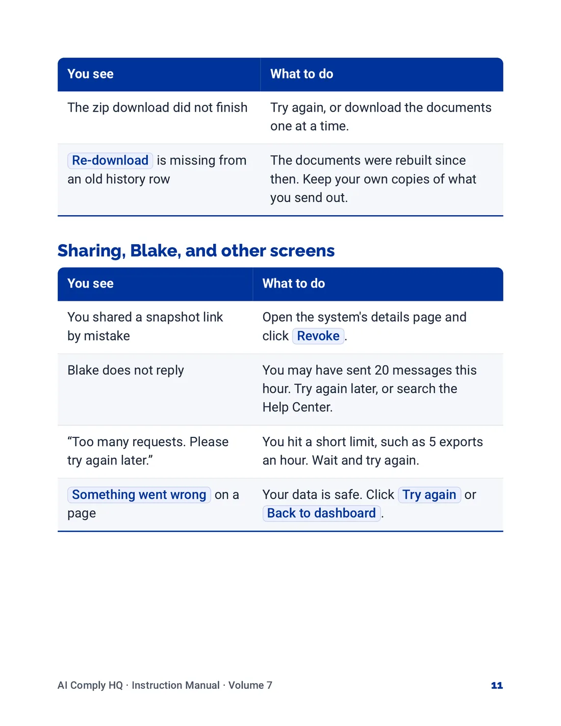 Instruction Manual, Help, Glossary and Troubleshooting, page 11
