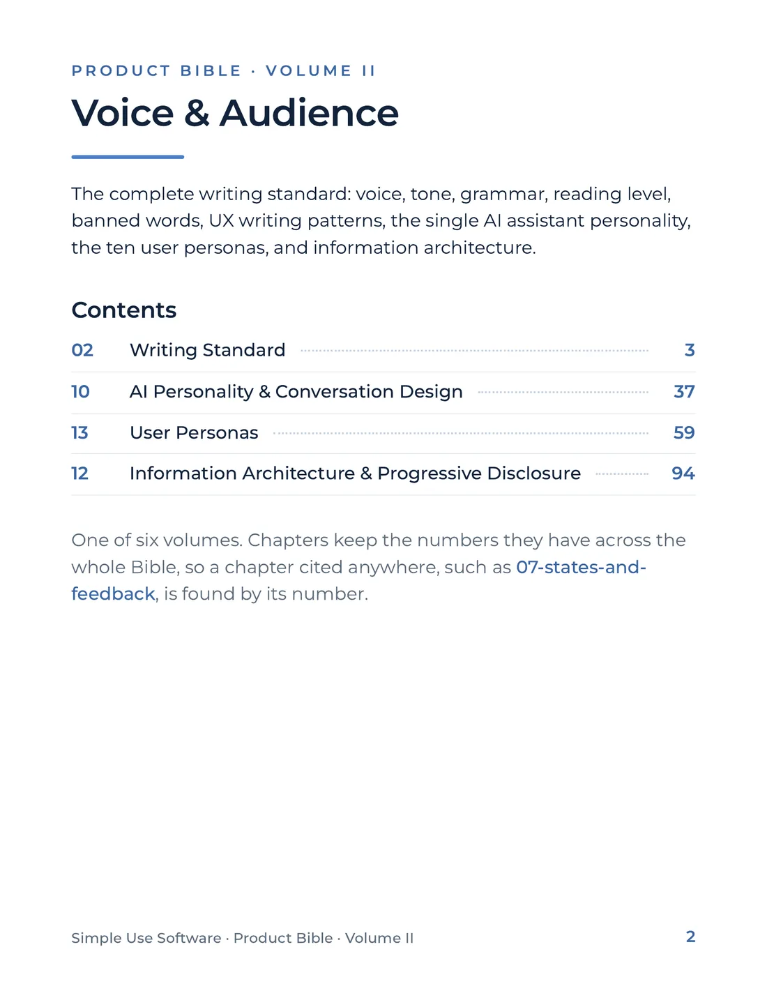 Product Bible, Voice & Audience, page 2