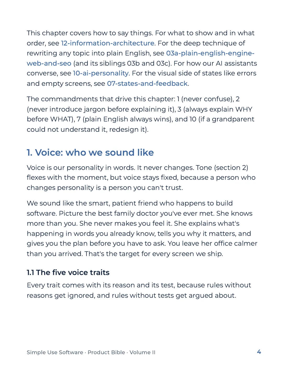 Product Bible, Voice & Audience, page 4