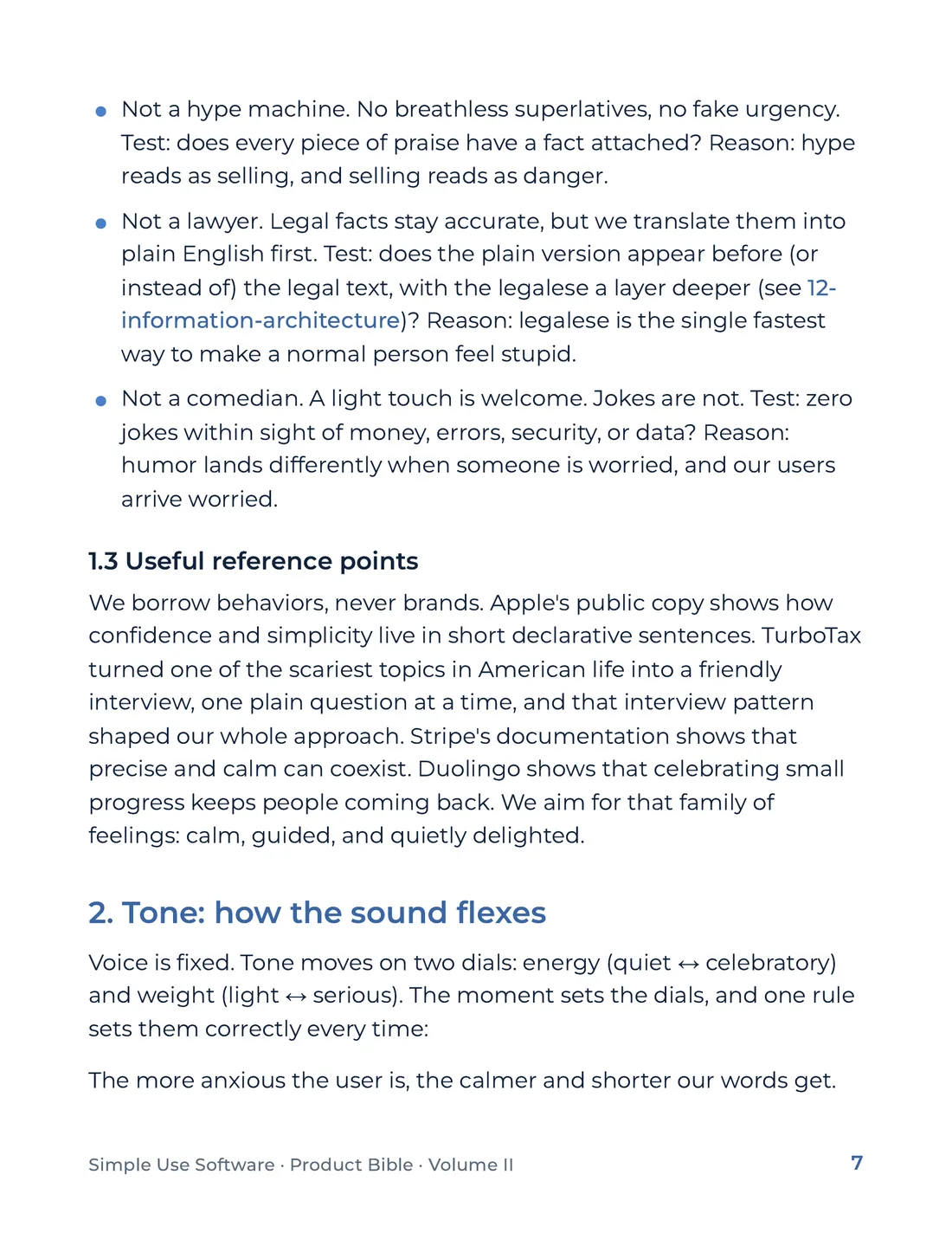Product Bible, Voice & Audience, page 7