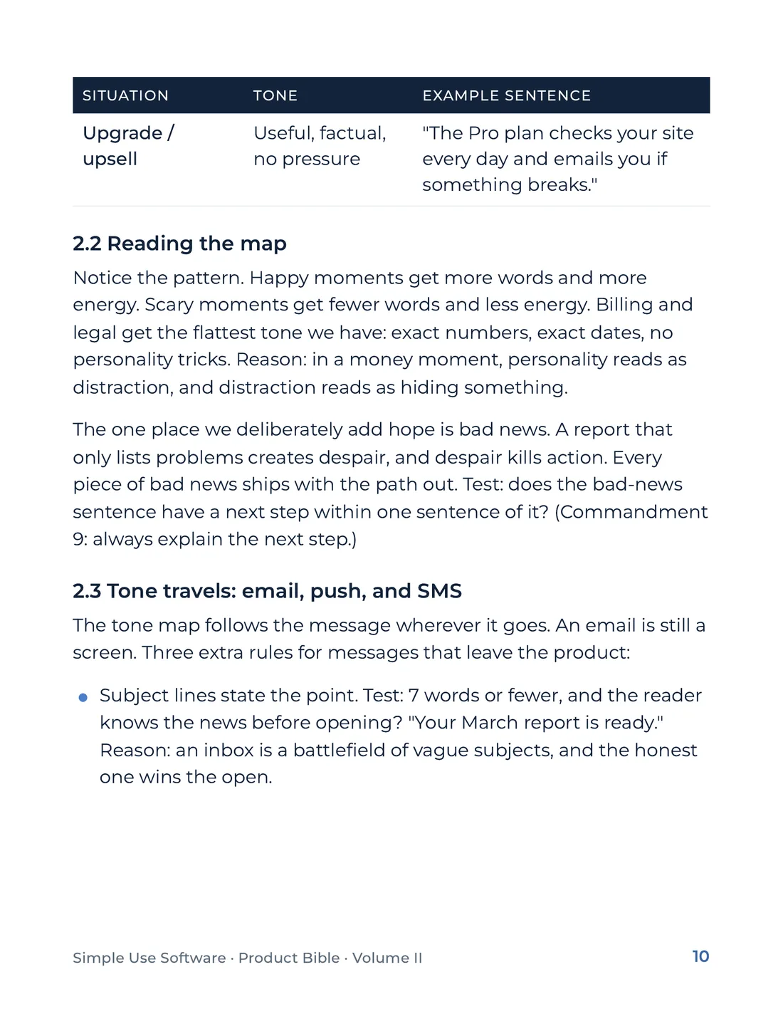 Product Bible, Voice & Audience, page 10