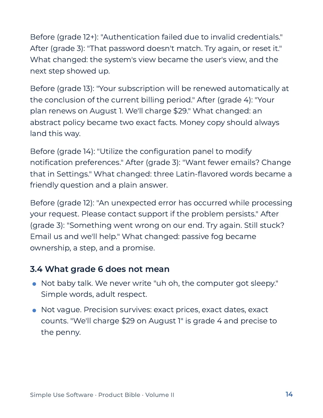 Product Bible, Voice & Audience, page 14