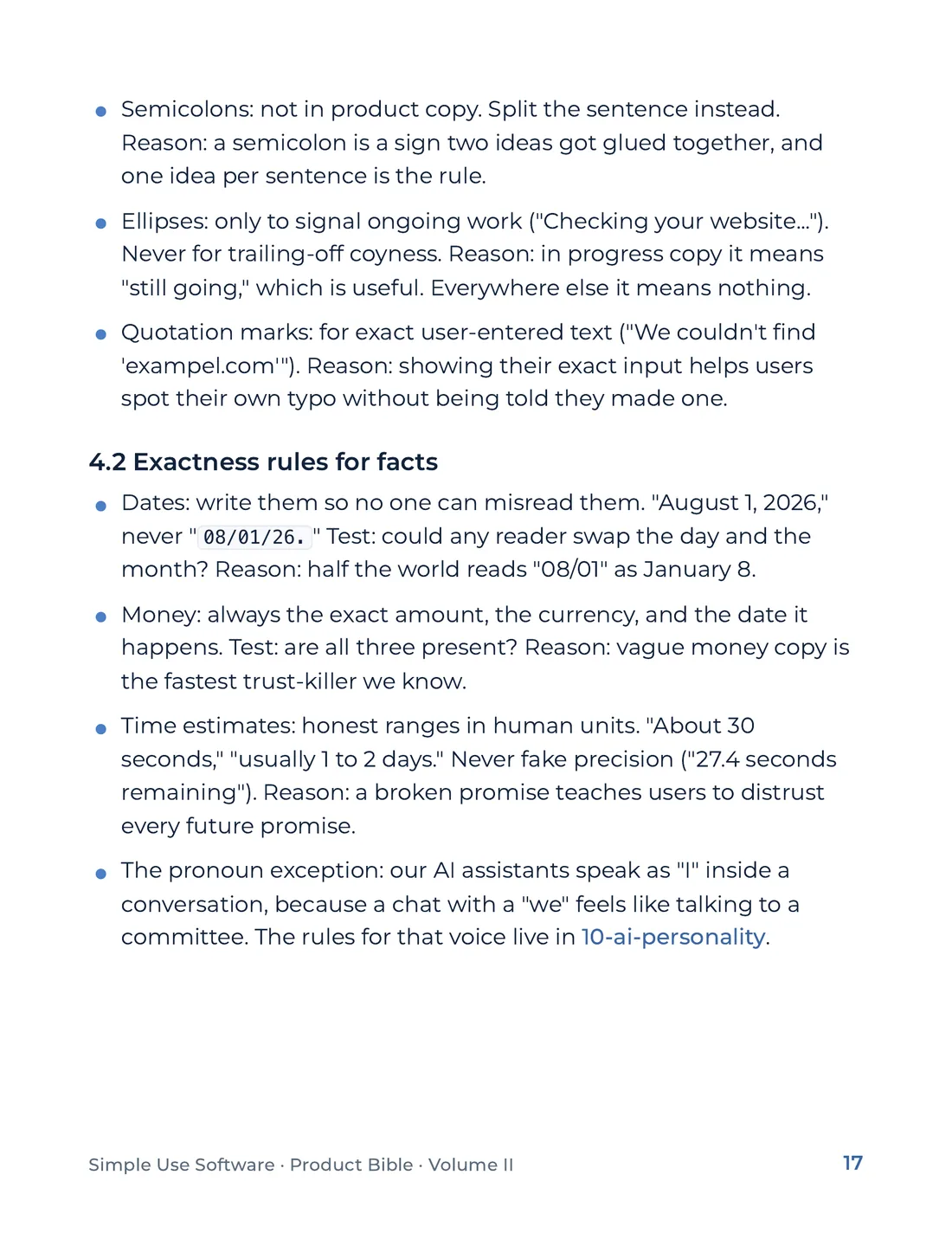 Product Bible, Voice & Audience, page 17
