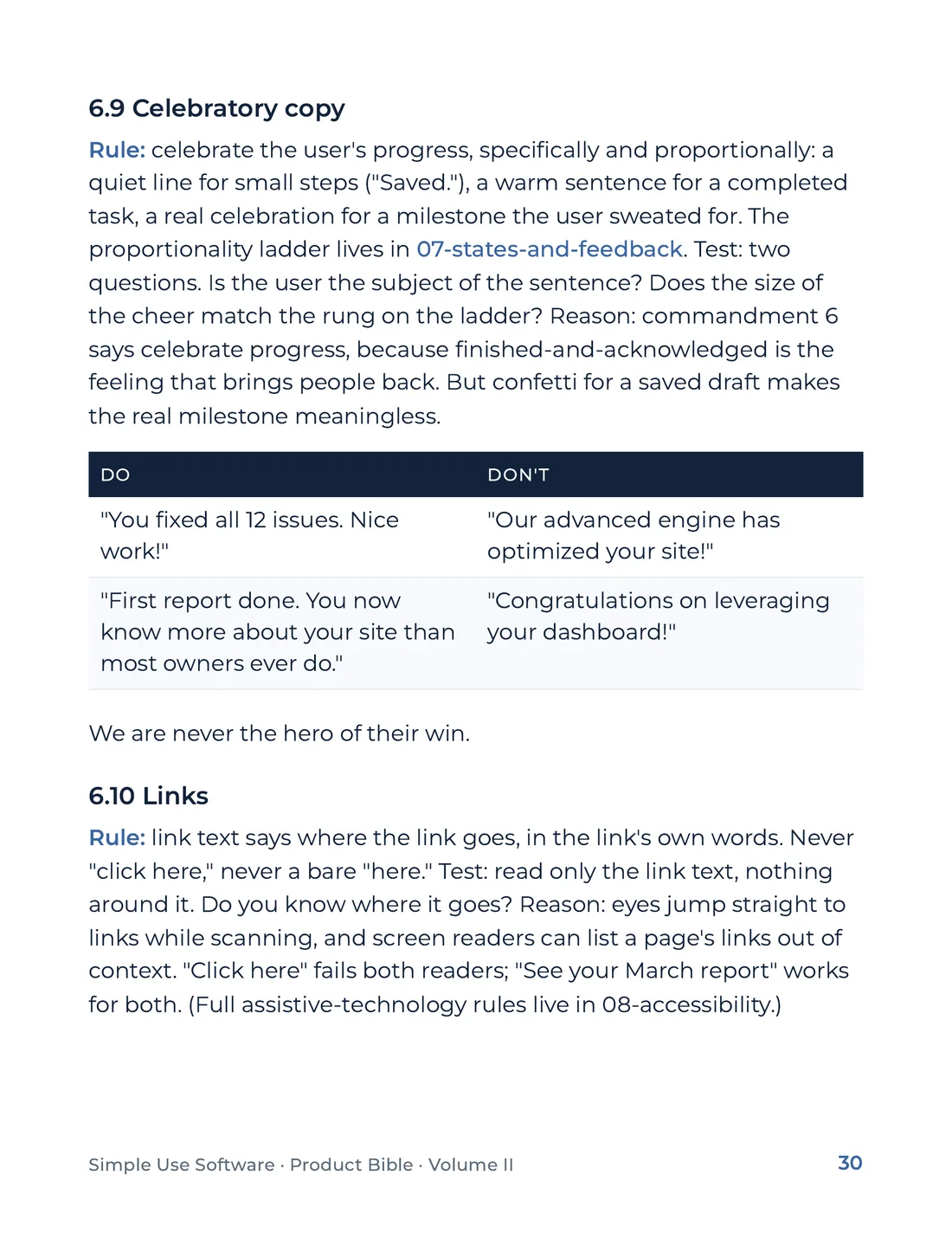 Product Bible, Voice & Audience, page 30