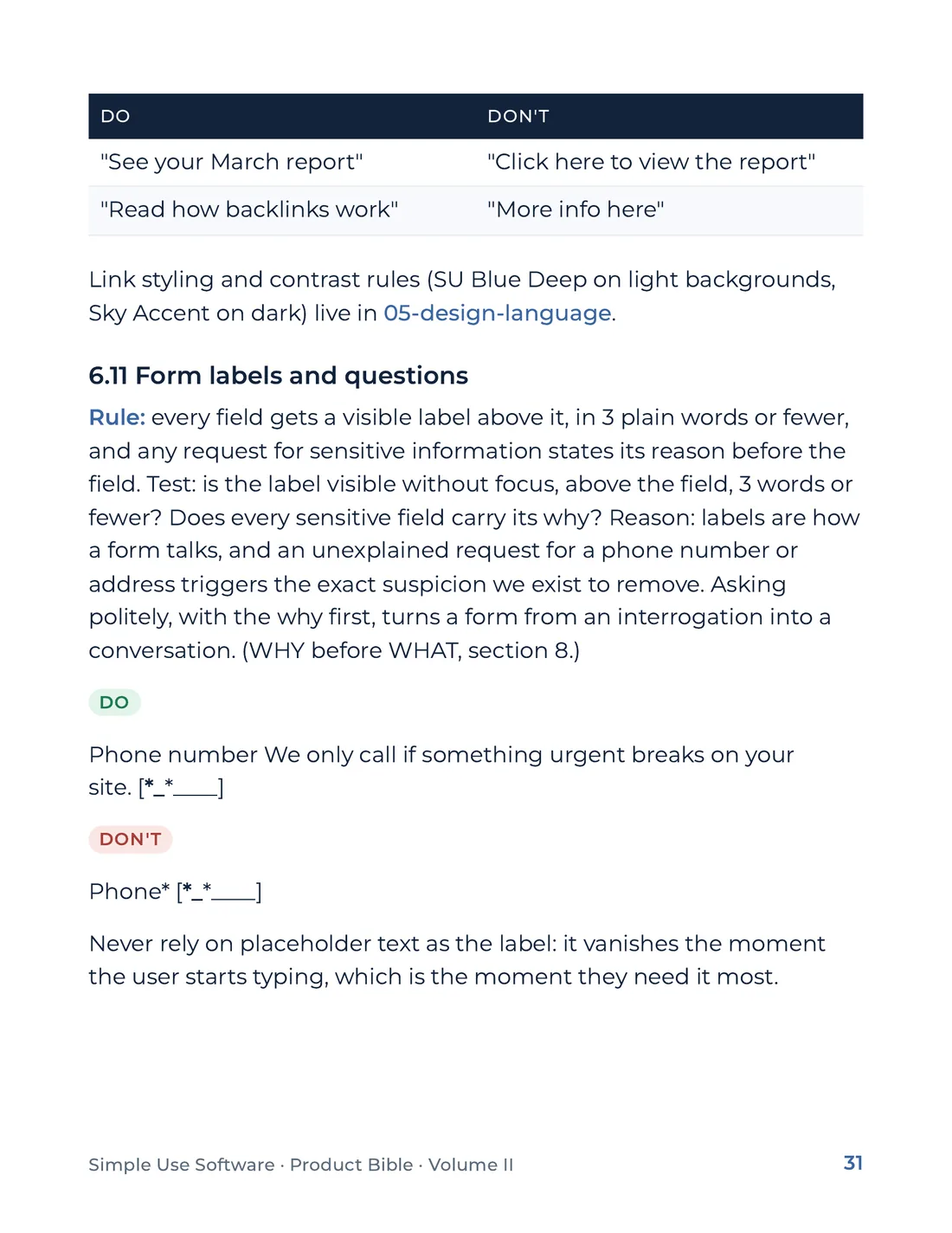 Product Bible, Voice & Audience, page 31