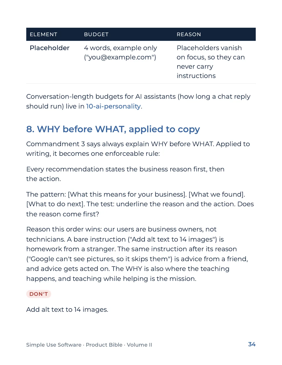 Product Bible, Voice & Audience, page 34