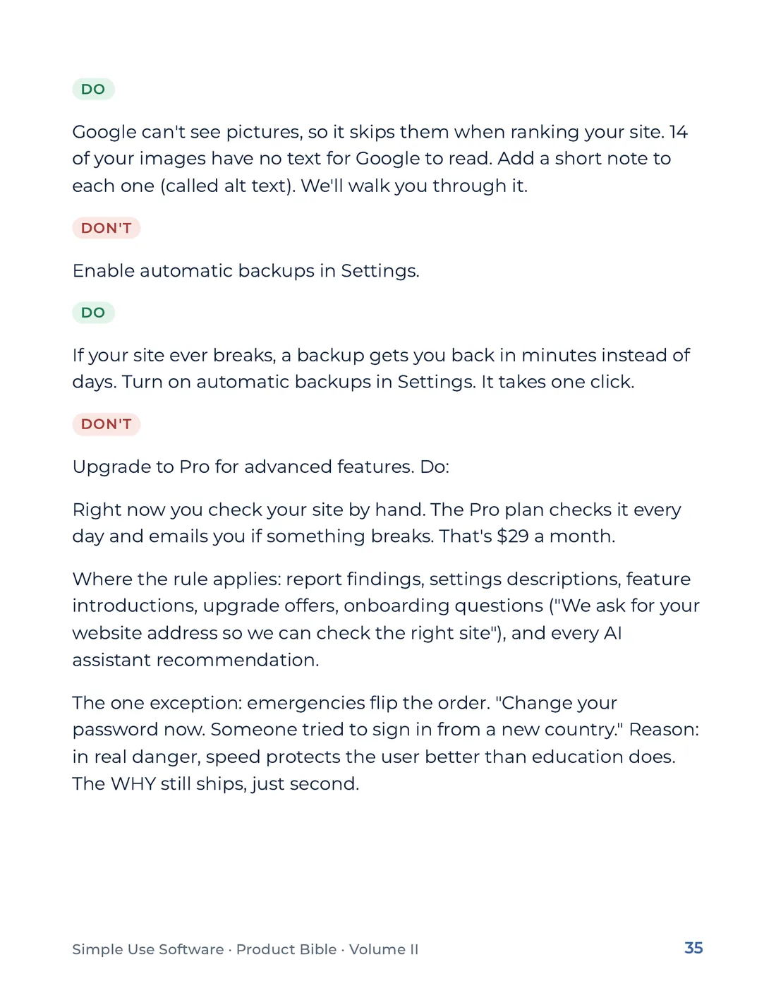 Product Bible, Voice & Audience, page 35