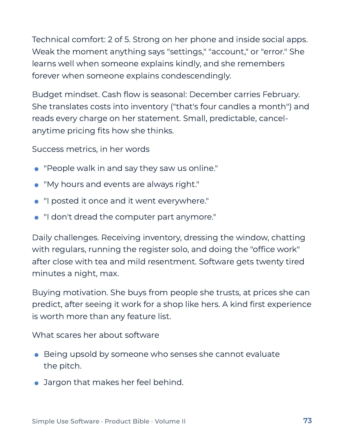 Product Bible, Voice & Audience, page 73