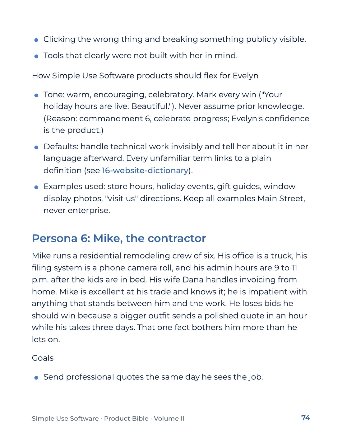 Product Bible, Voice & Audience, page 74