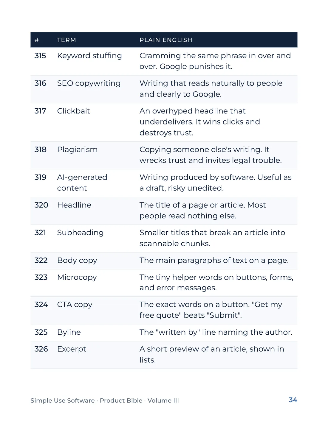 Product Bible, The Plain English Engine, page 34