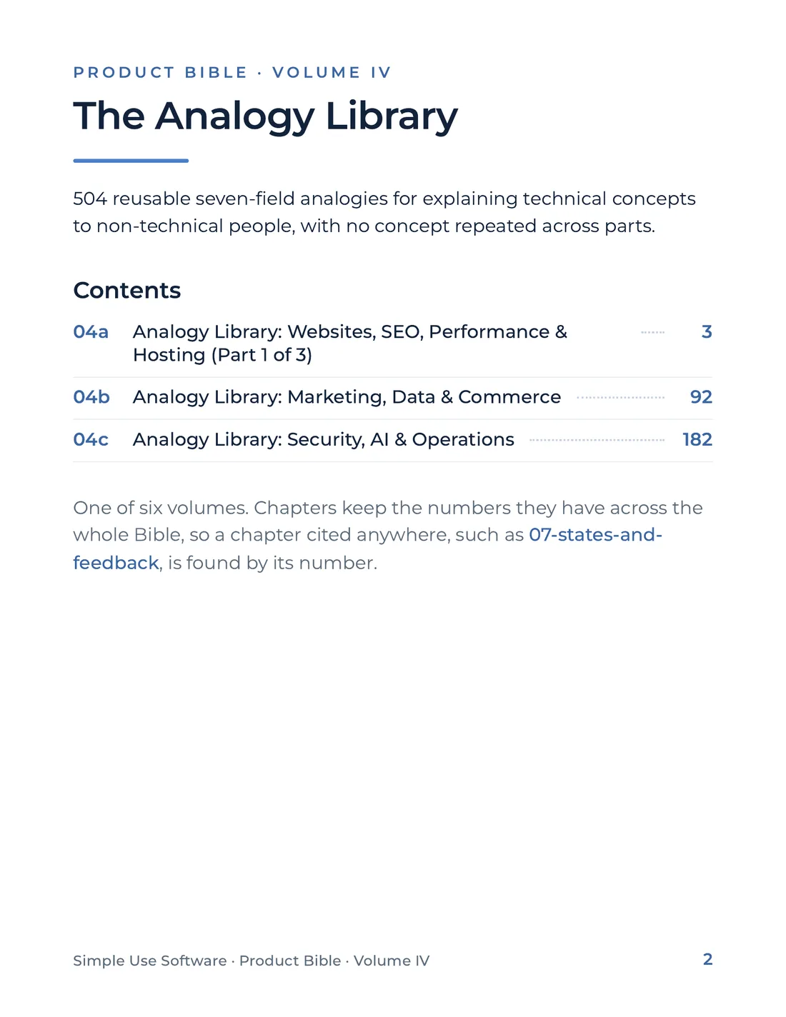 Product Bible, The Analogy Library, page 2