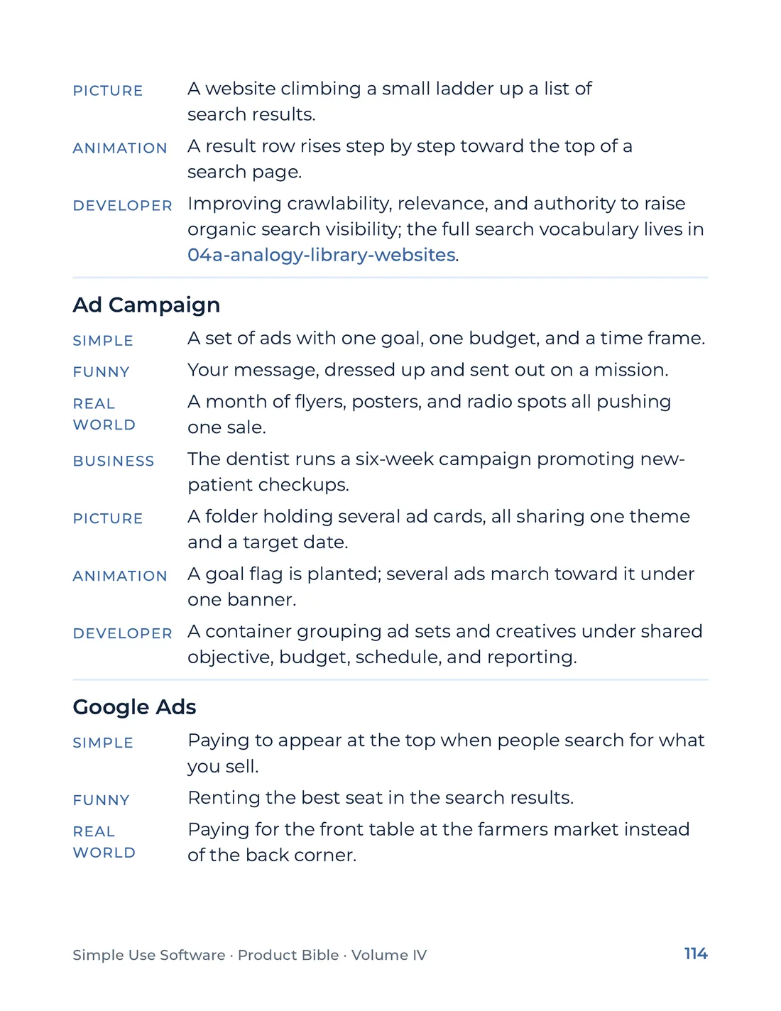Product Bible, The Analogy Library, page 114