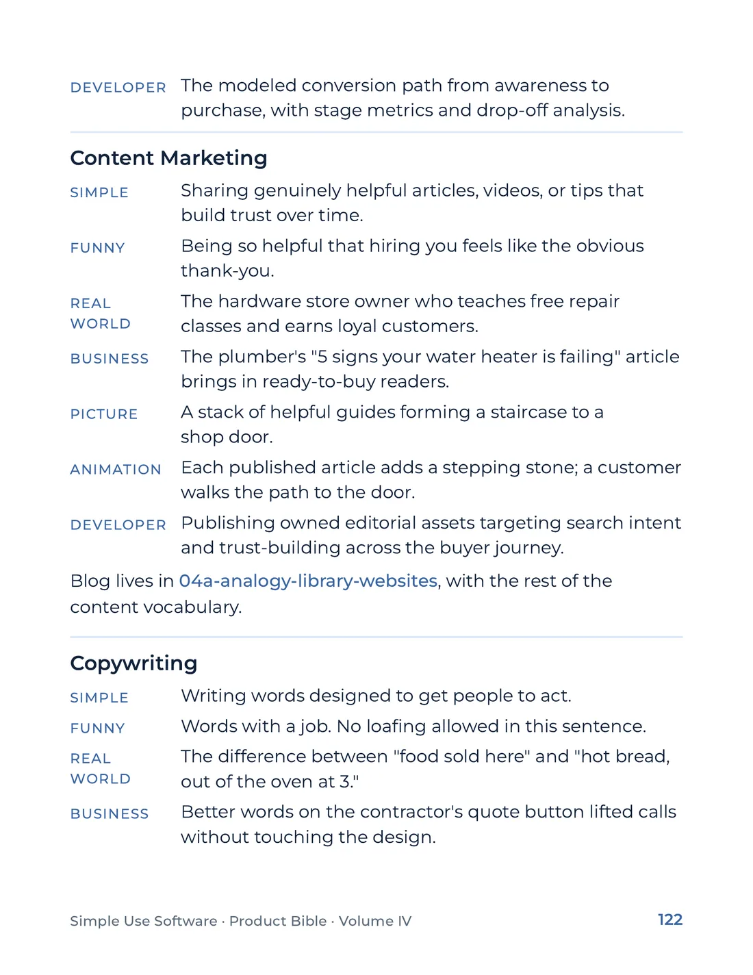 Product Bible, The Analogy Library, page 122
