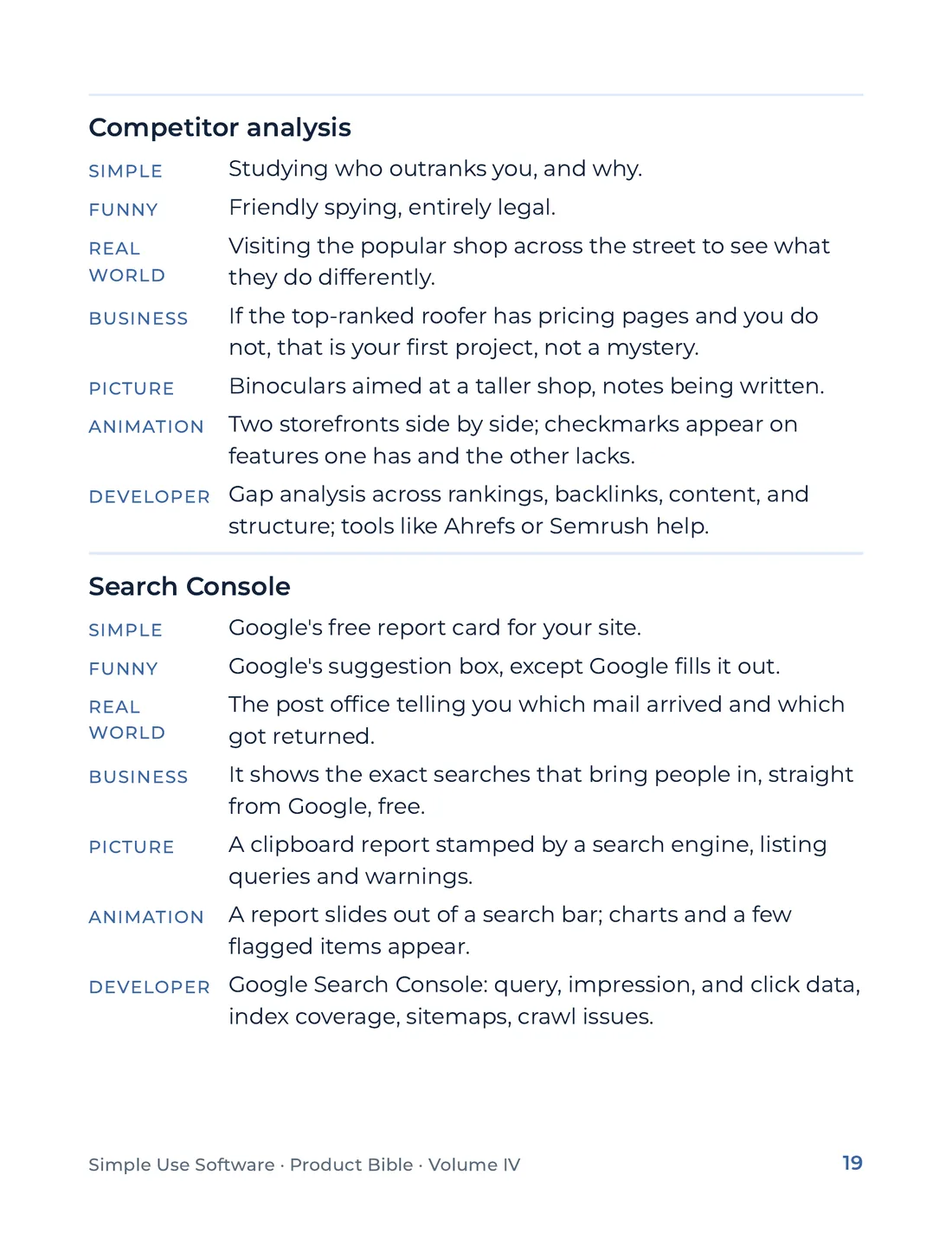 Product Bible, The Analogy Library, page 19