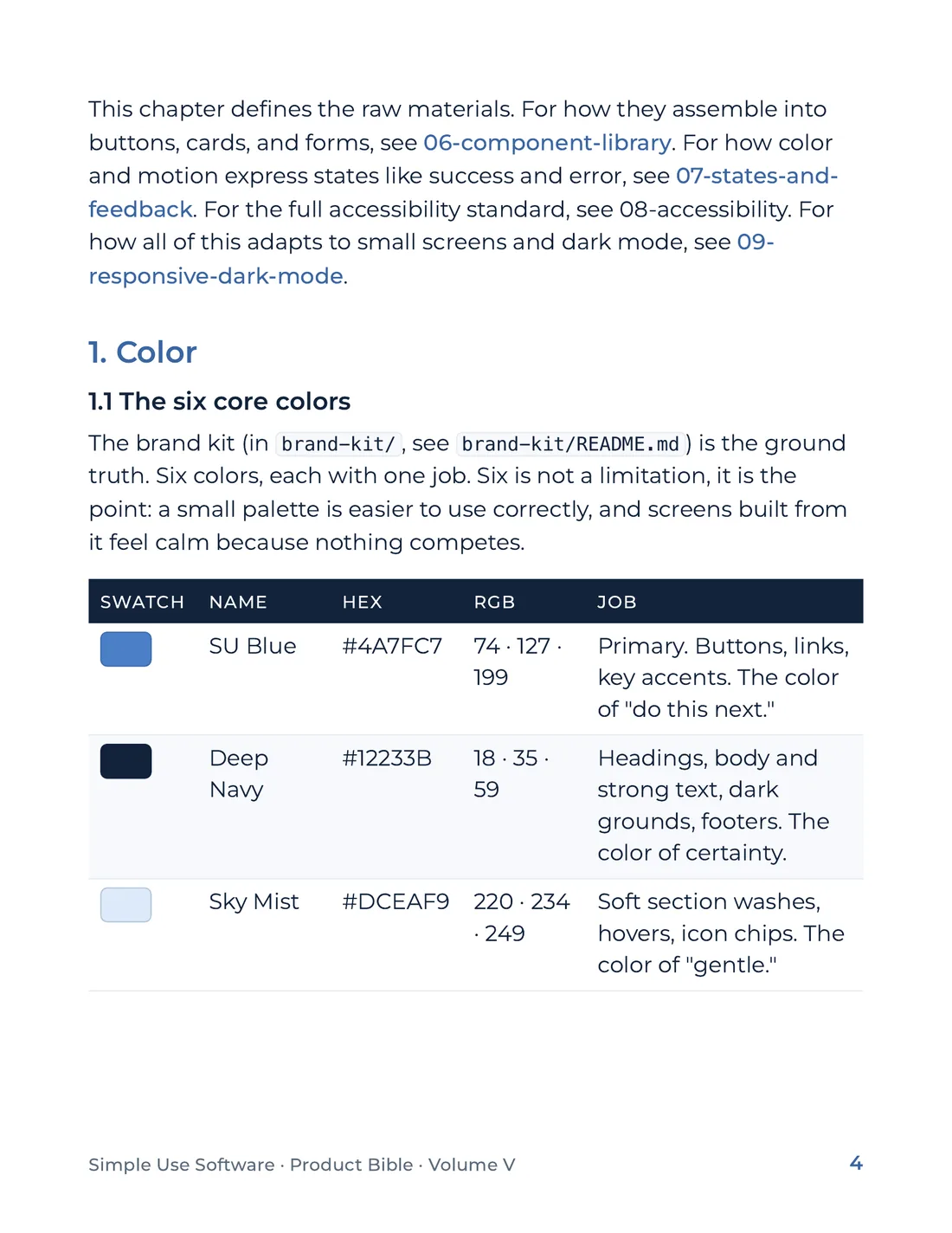 Product Bible, The Design System, page 4
