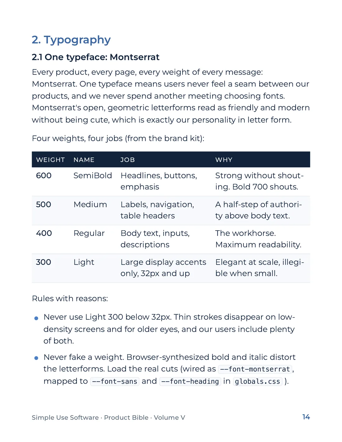 Product Bible, The Design System, page 14