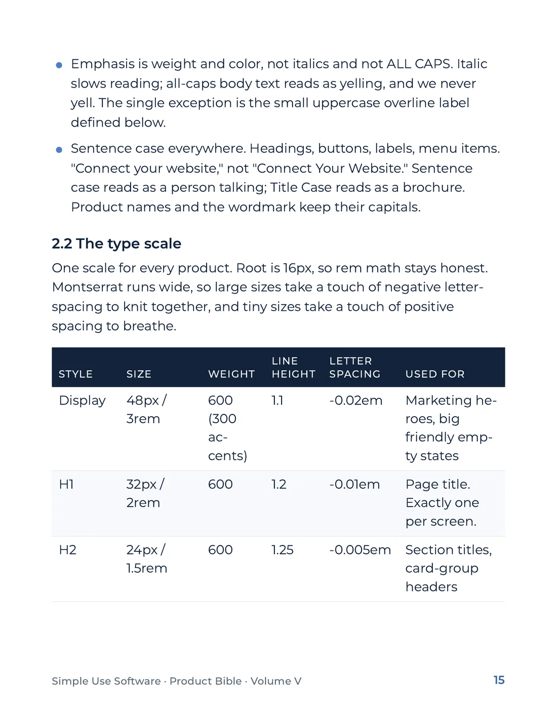 Product Bible, The Design System, page 15