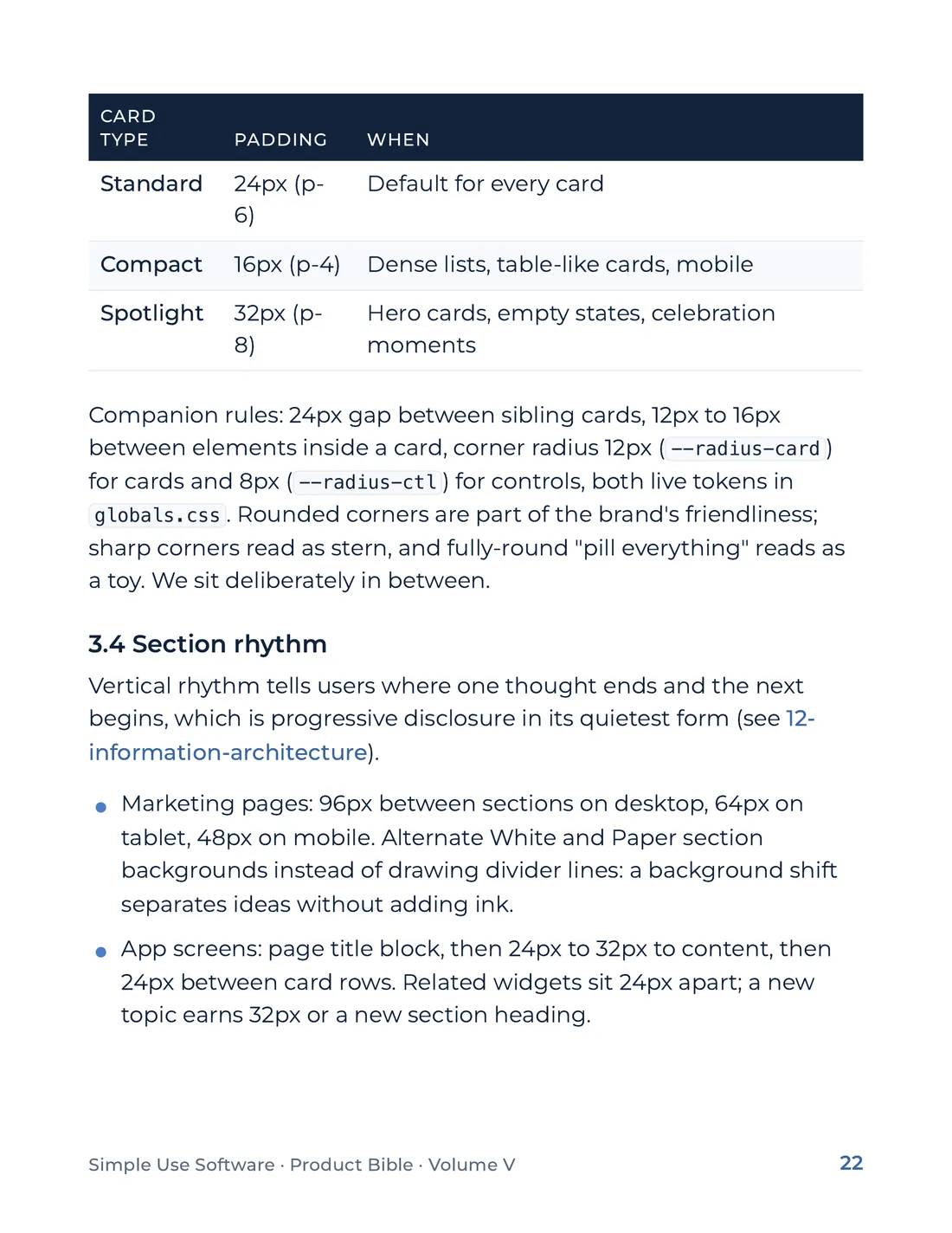 Product Bible, The Design System, page 22