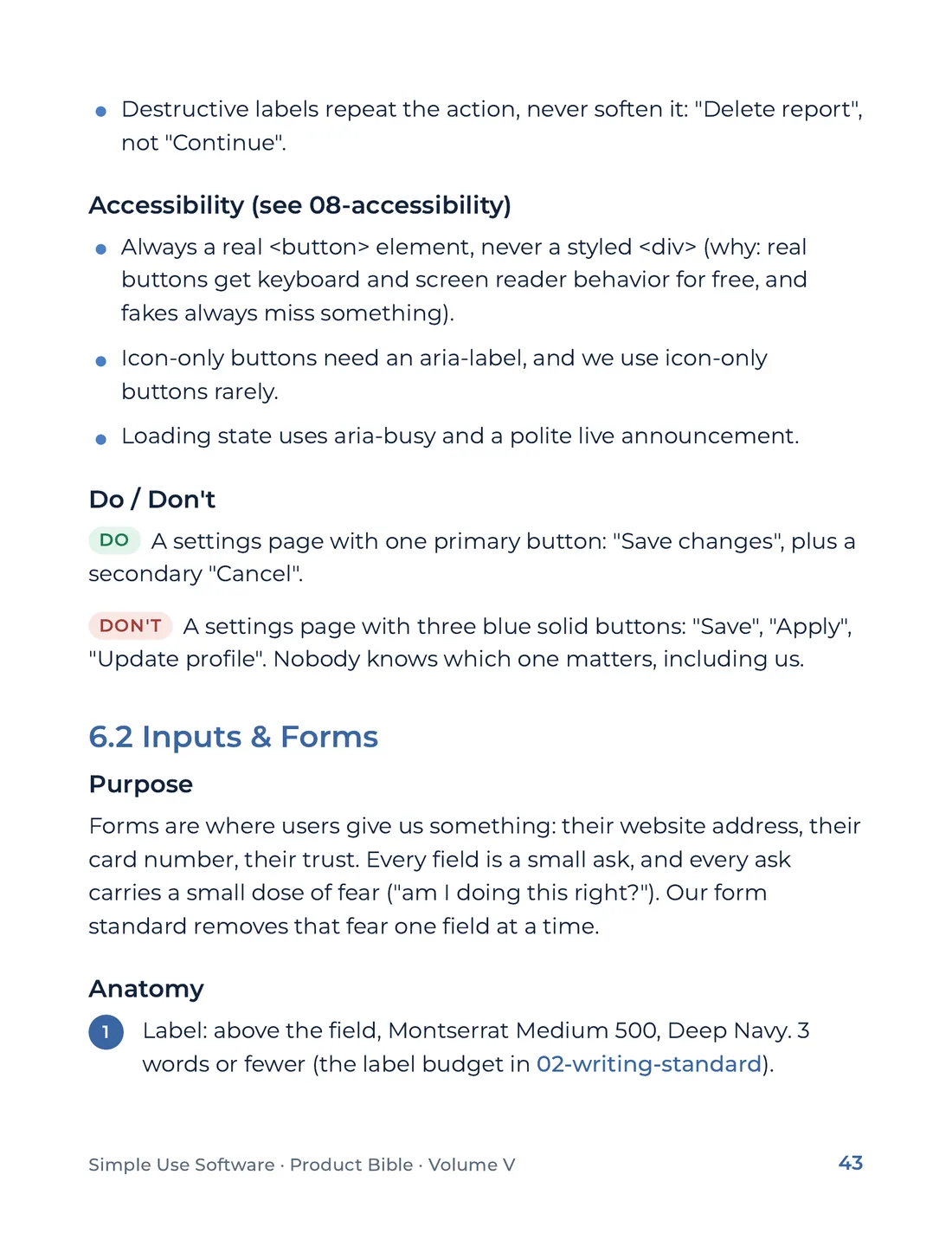 Product Bible, The Design System, page 43