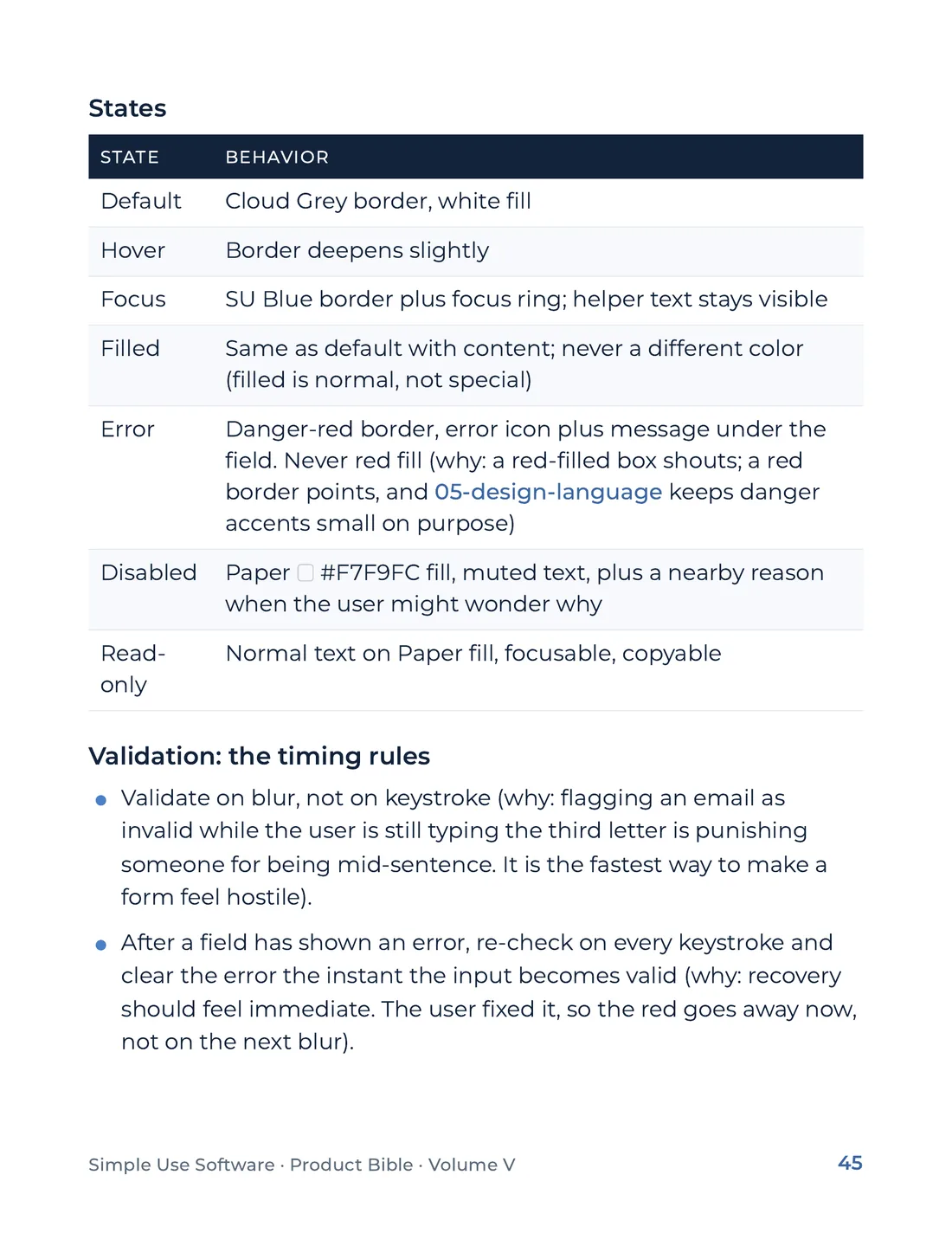 Product Bible, The Design System, page 45