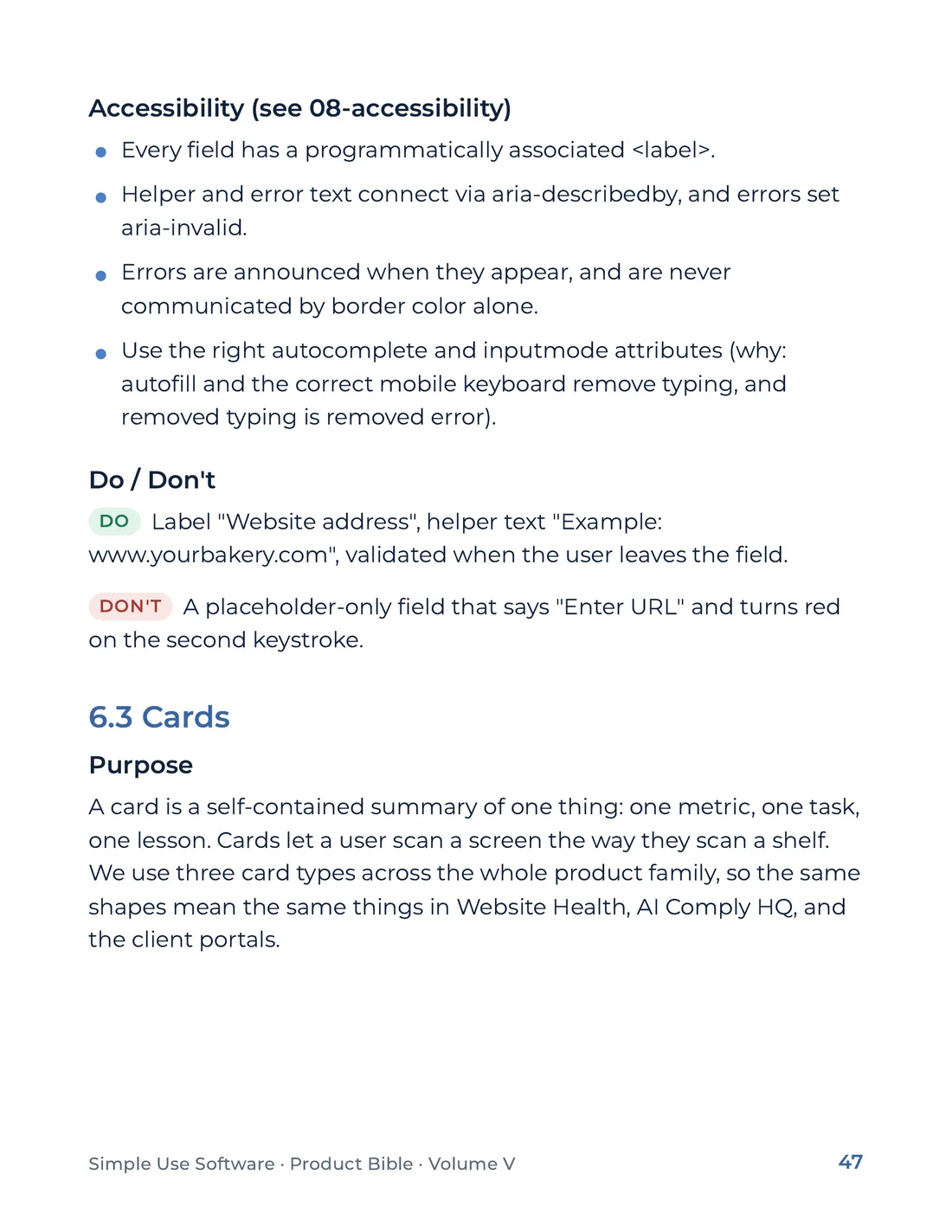 Product Bible, The Design System, page 47