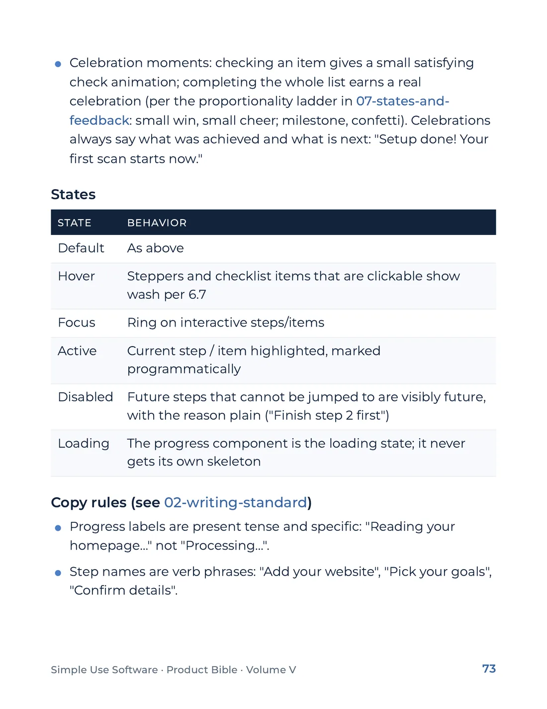 Product Bible, The Design System, page 73