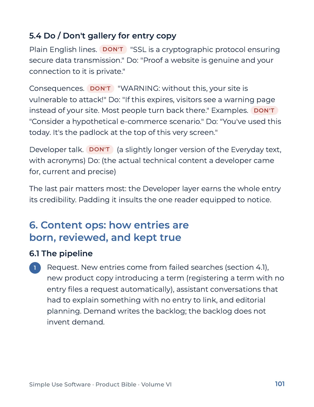 Product Bible, Products in Practice, page 101