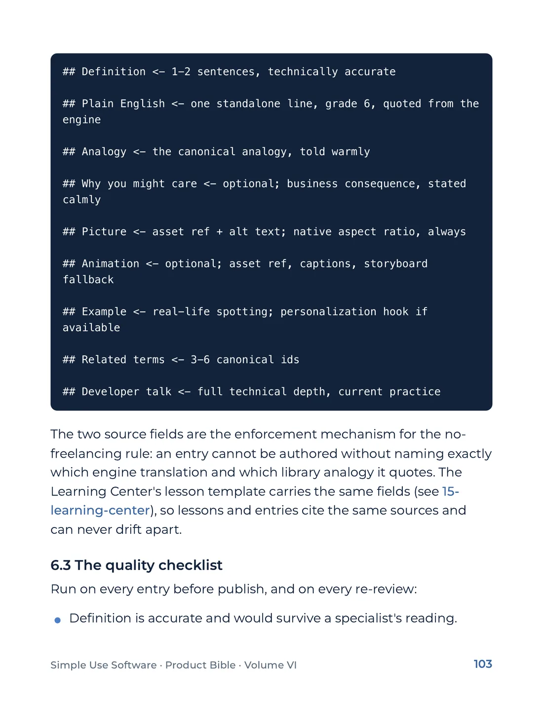 Product Bible, Products in Practice, page 103
