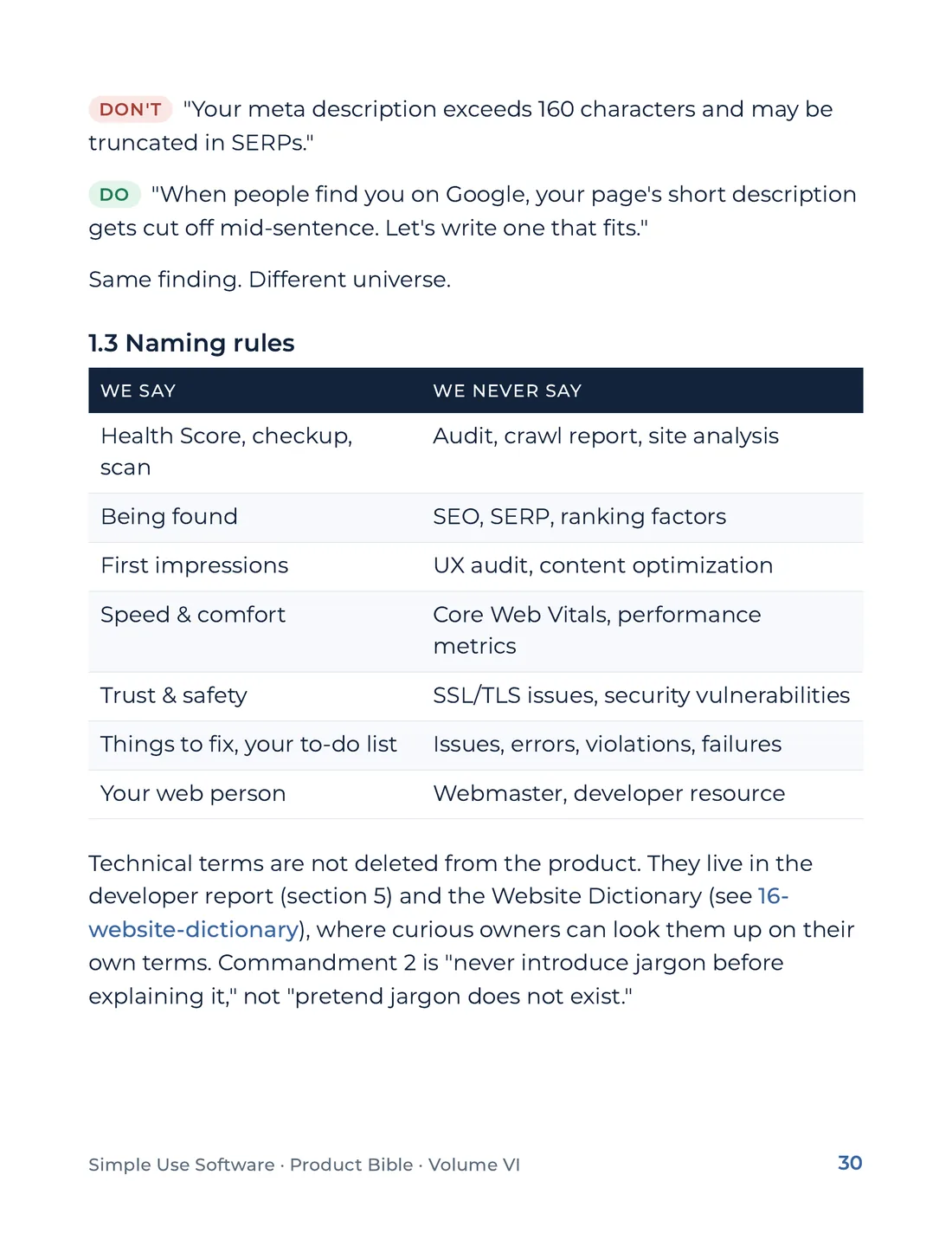 Product Bible, Products in Practice, page 30