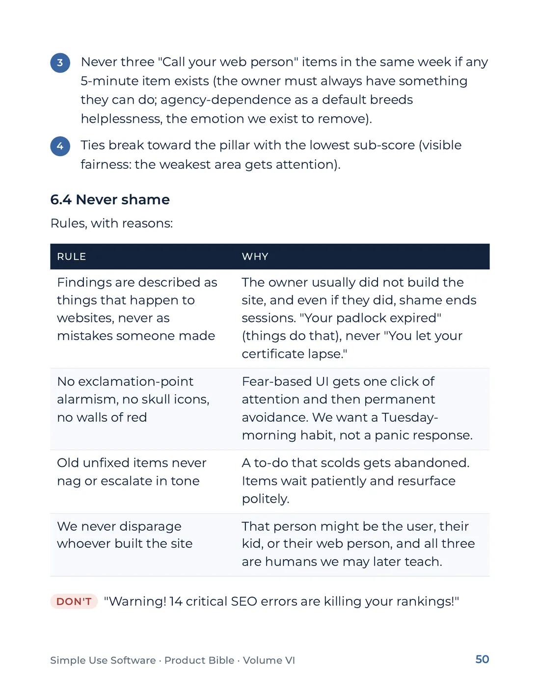 Product Bible, Products in Practice, page 50