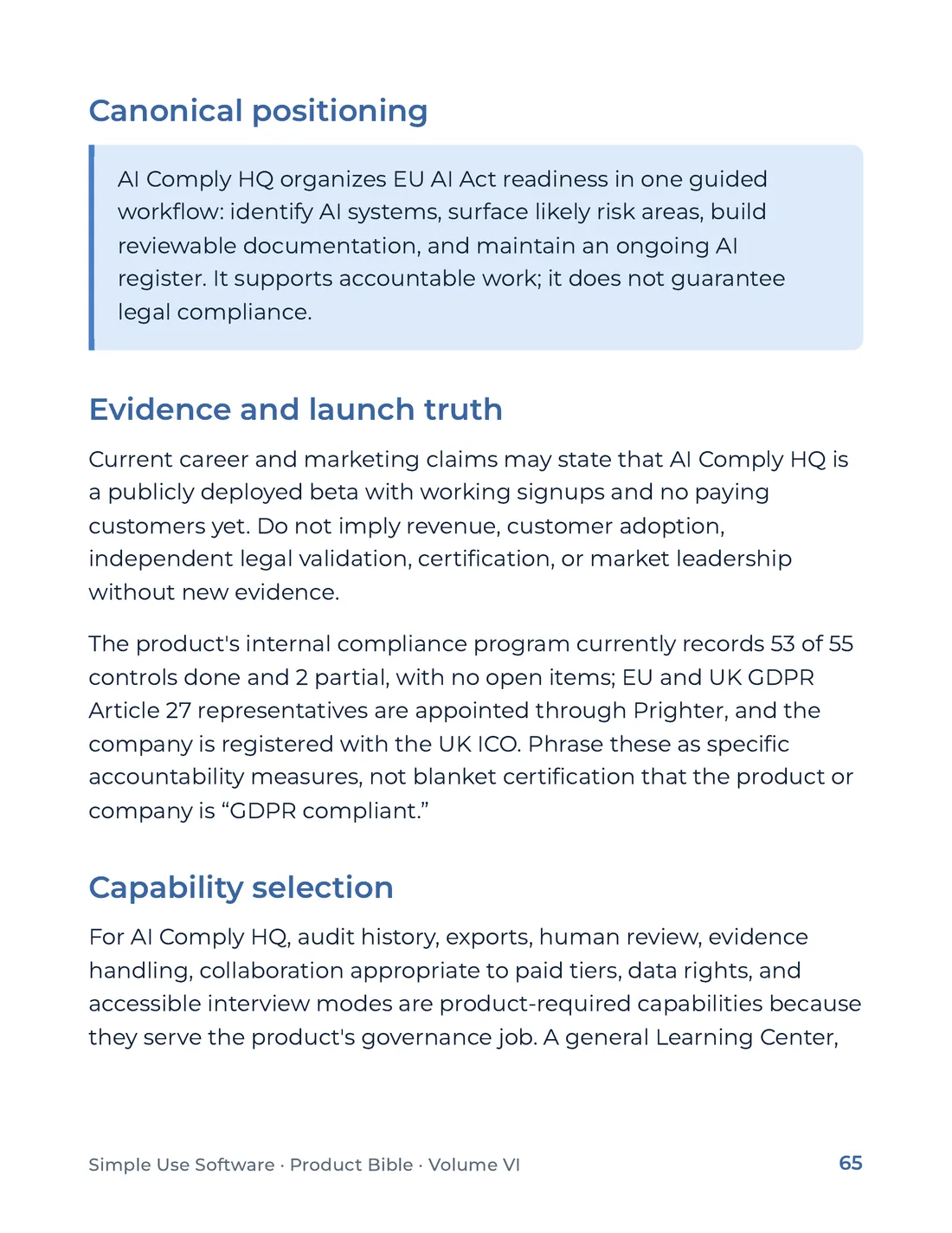 Product Bible, Products in Practice, page 65