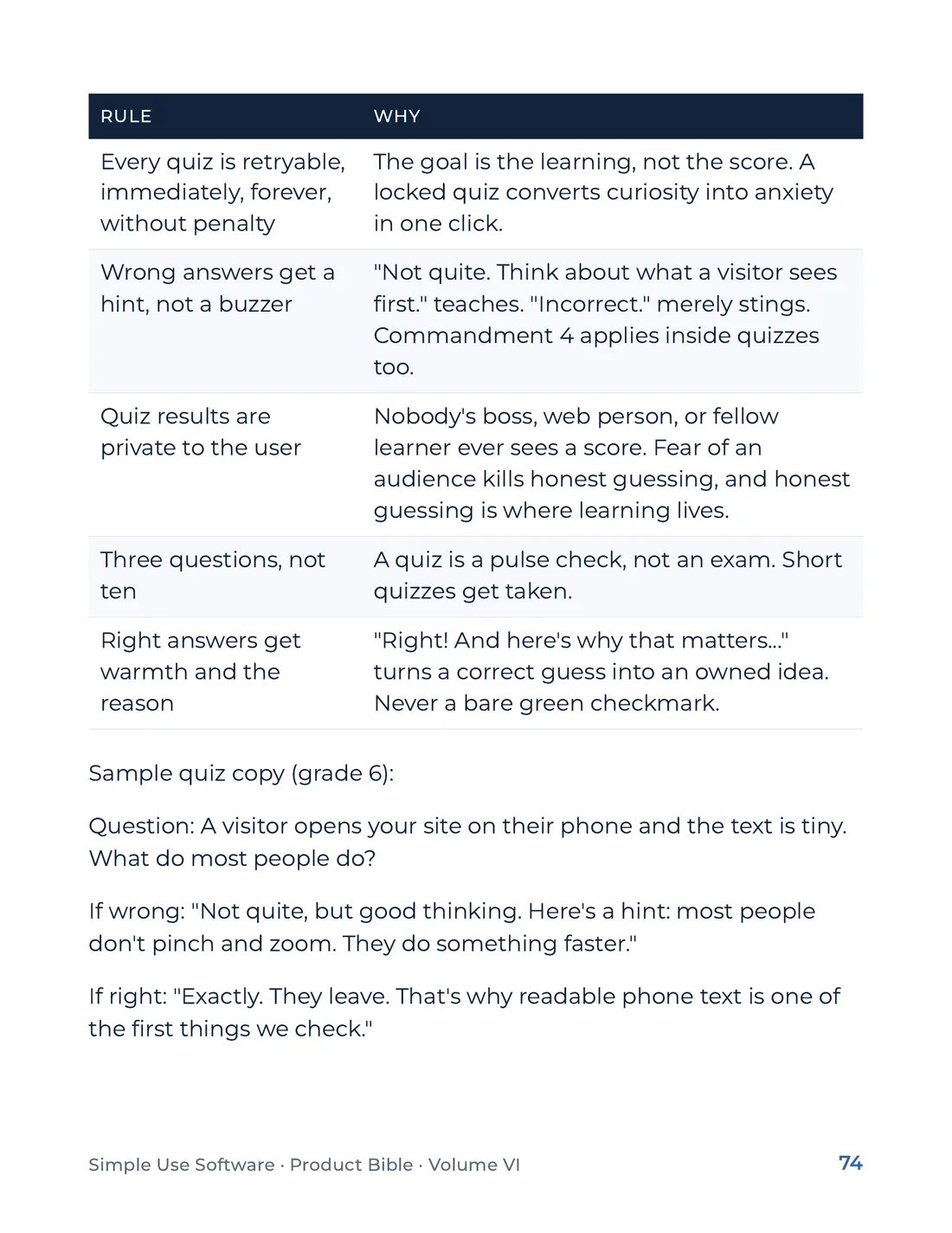 Product Bible, Products in Practice, page 74