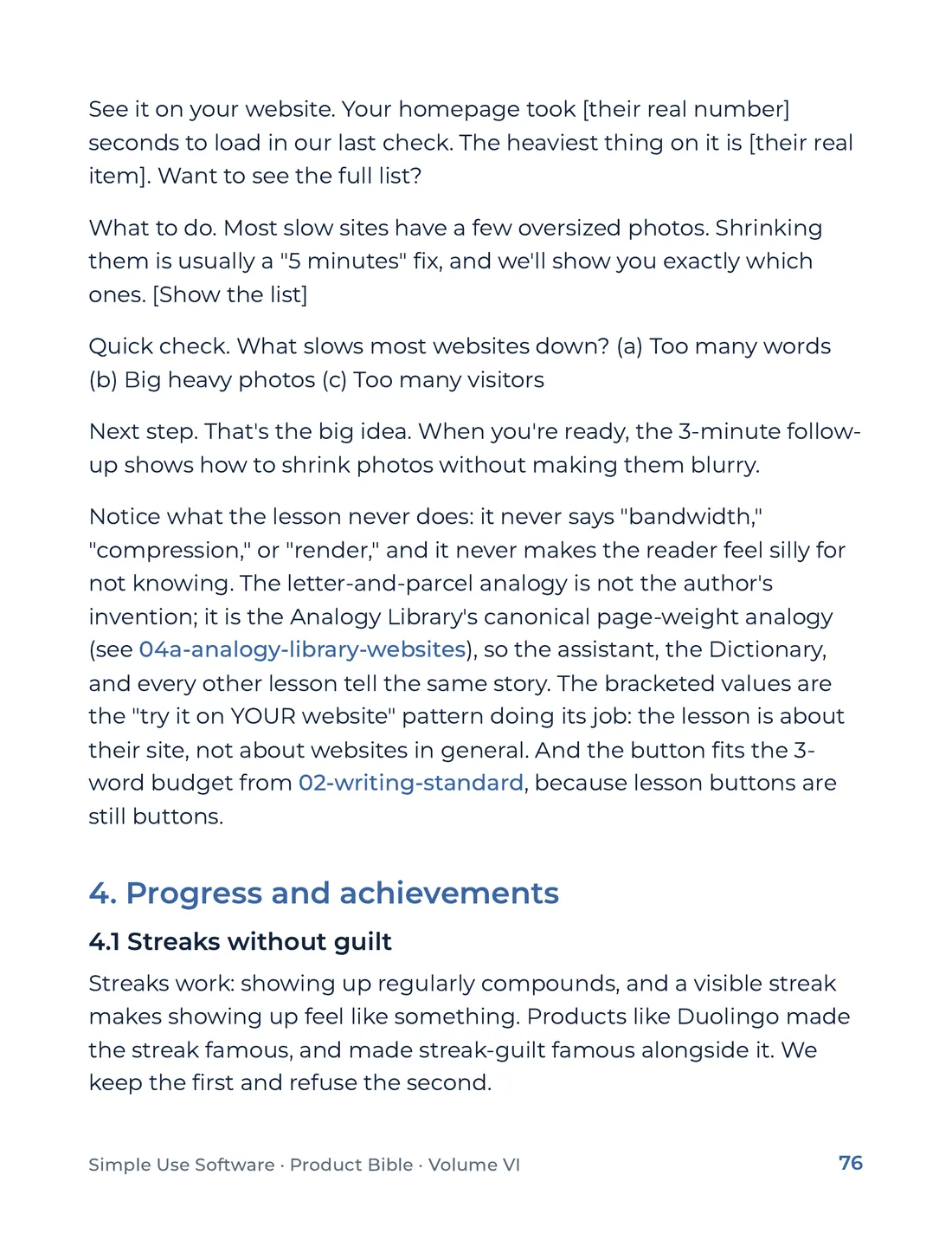 Product Bible, Products in Practice, page 76